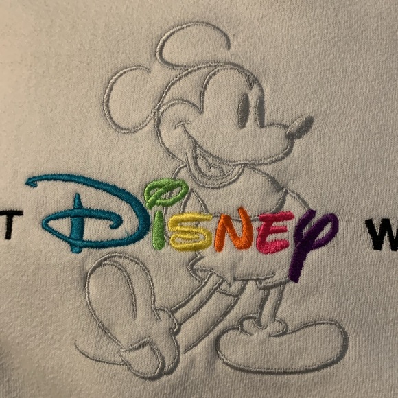 Walt Disney World White Unisex Sweatshirt with Rainbow Logo, EUC, Wmn’s L - Mn S - Picture 3 of 6